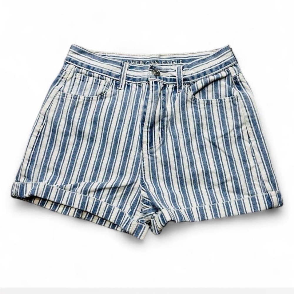 American Eagle Shorts Womens 0 Blue White Denim Striped Mom Normcore Ladies
